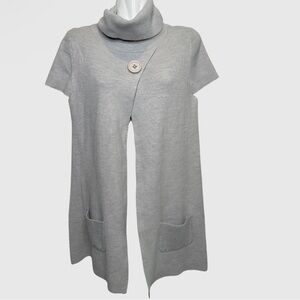TWIK | Knitted Short Sleeve One Button Folded Neck Sweater Cardigan